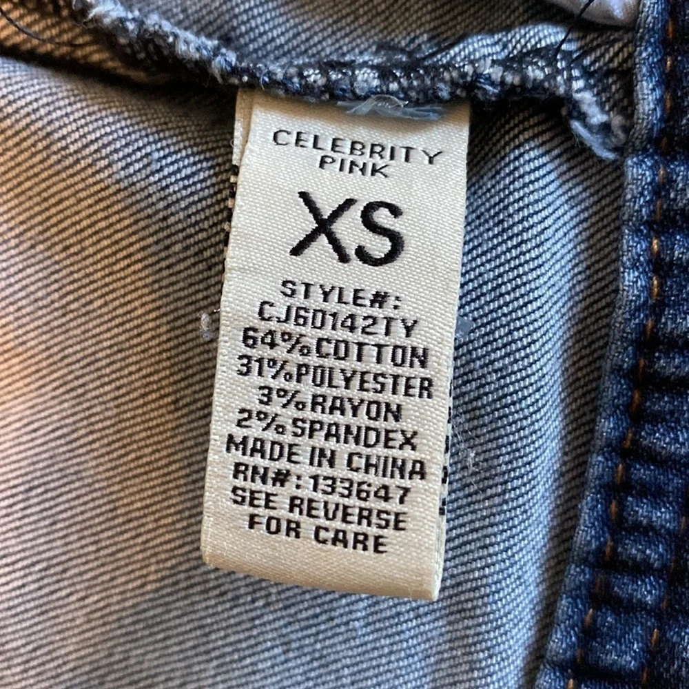 Woman’s Celebrity Pink Denim Distressed Jacket Size XS Dark Wash - Picture 6 of 12